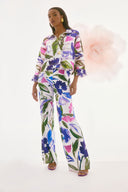 Joseph Ribkoff Off-White/Multi Shadow Stripe Floral Print Trapeze Jacket Style 251776