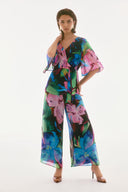 Joseph Ribkoff Black/Multi Chiffon Floral Print Peplum Top Style 251779