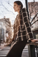 Joseph Ribkoff Black/Vanilla Plaid Bouclé Blazer With Pockets Style 243960