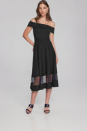 Joseph Ribkoff Black Scuba Crepe And Mesh Flared Skirt Style 241763