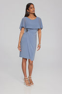 Joseph Ribkoff Serenity Blue Sheath Dress with Chiffon Cape Style 241708