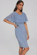 Joseph Ribkoff Serenity Blue Sheath Dress with Chiffon Cape Style 241708