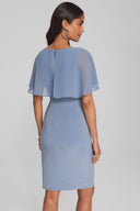 Joseph Ribkoff Serenity Blue Sheath Dress with Chiffon Cape Style 241708