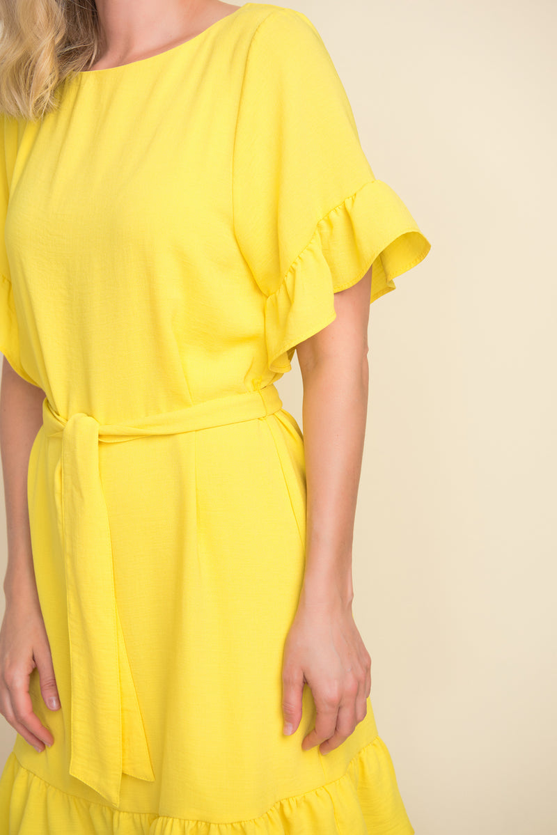Joseph Ribkoff Lemon Ruffle Sleeve Dress  Style 212217