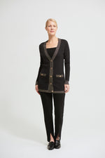 Joseph Ribkoff Black-Gold Contrast Trim Knit Cardigan Style 213931