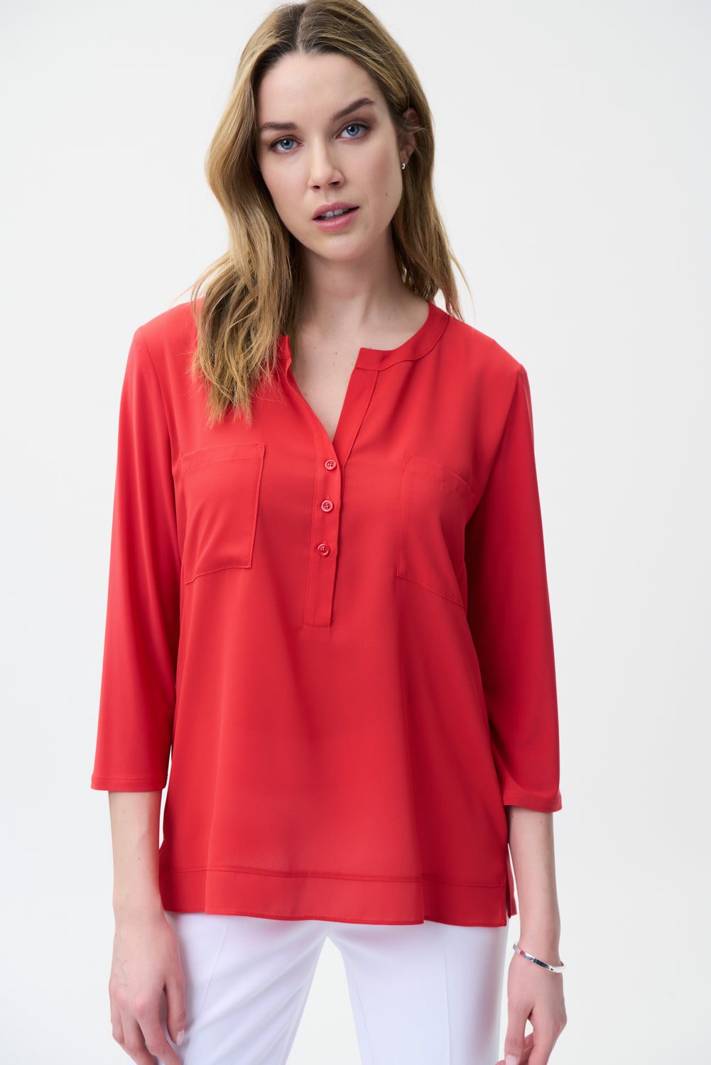 Joseph Ribkoff Lacquer Red Henley Top Style 221027