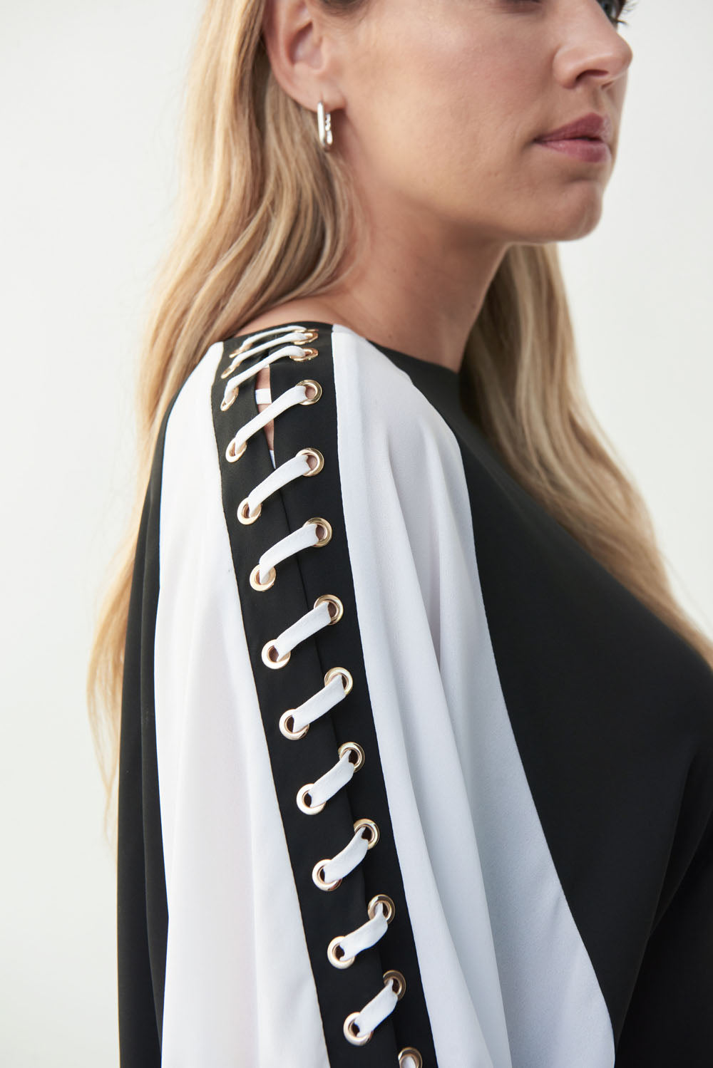 Joseph Ribkoff Black-Off-White Lace Detail Top Style 221152