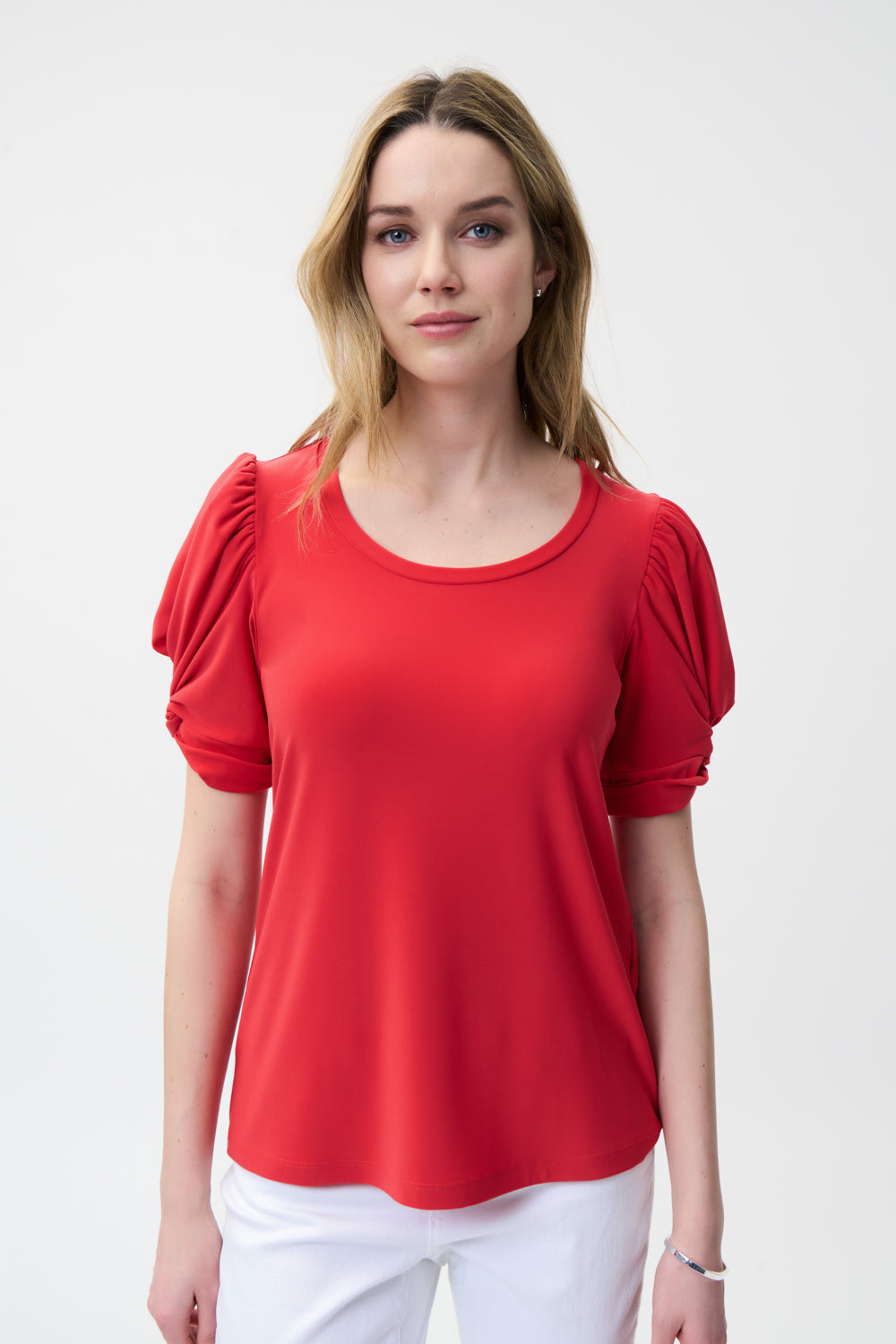 Joseph Ribkoff Lacquer Red Puffed Sleeve Top Style 221157