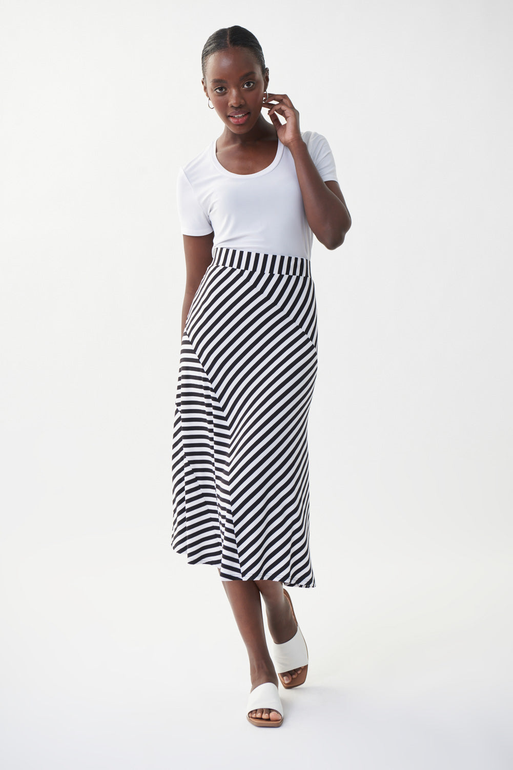 Joseph Ribkoff Black-White Stripped Skirt Style 222061