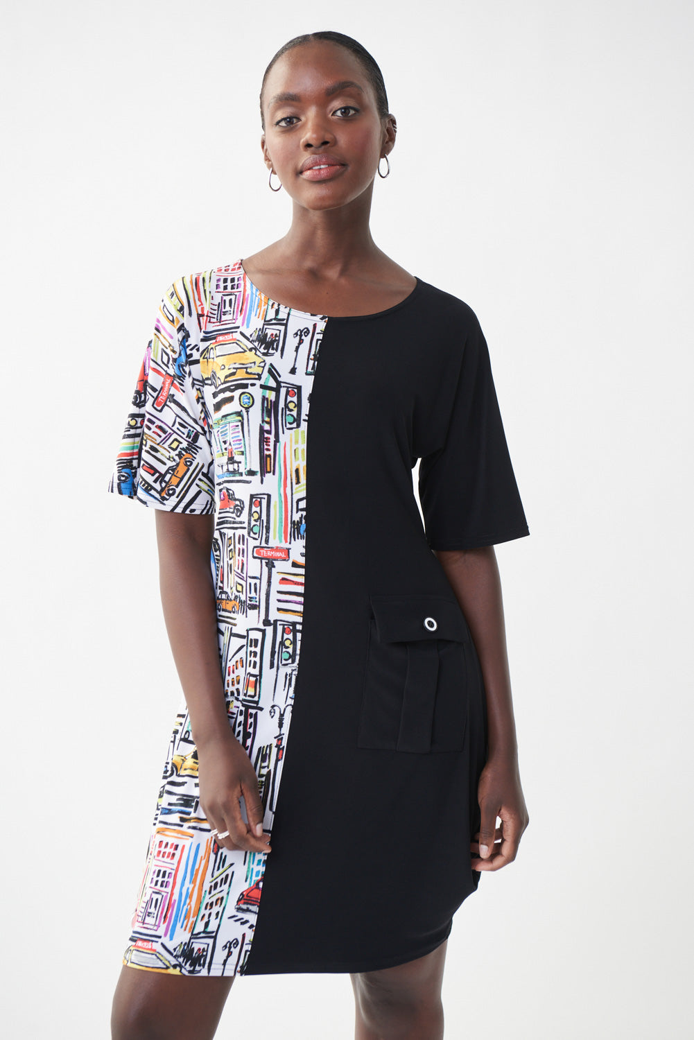 Joseph Ribkoff Black-Multi Urban Print Dress Style 222090