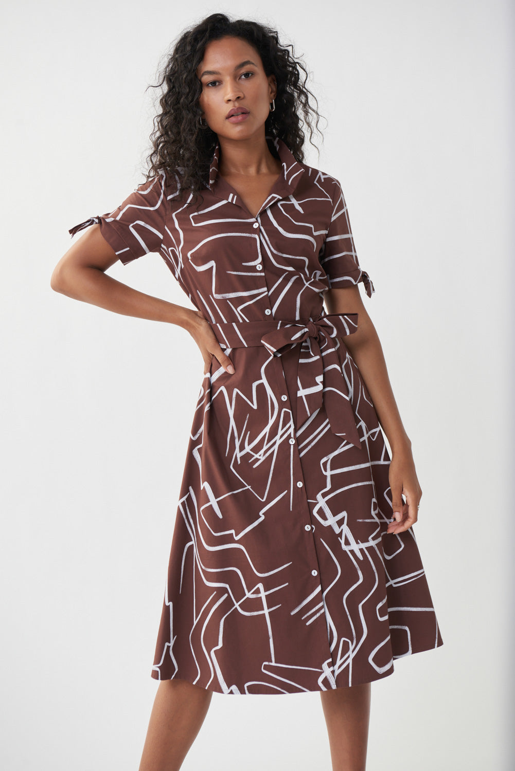Joseph Ribkoff Brown-Vanilla Abstract Print Shirt Dress Style 222111