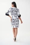 Joseph Ribkoff Vanilla-Black Abstract Ruffle Detail Dress Style 222196