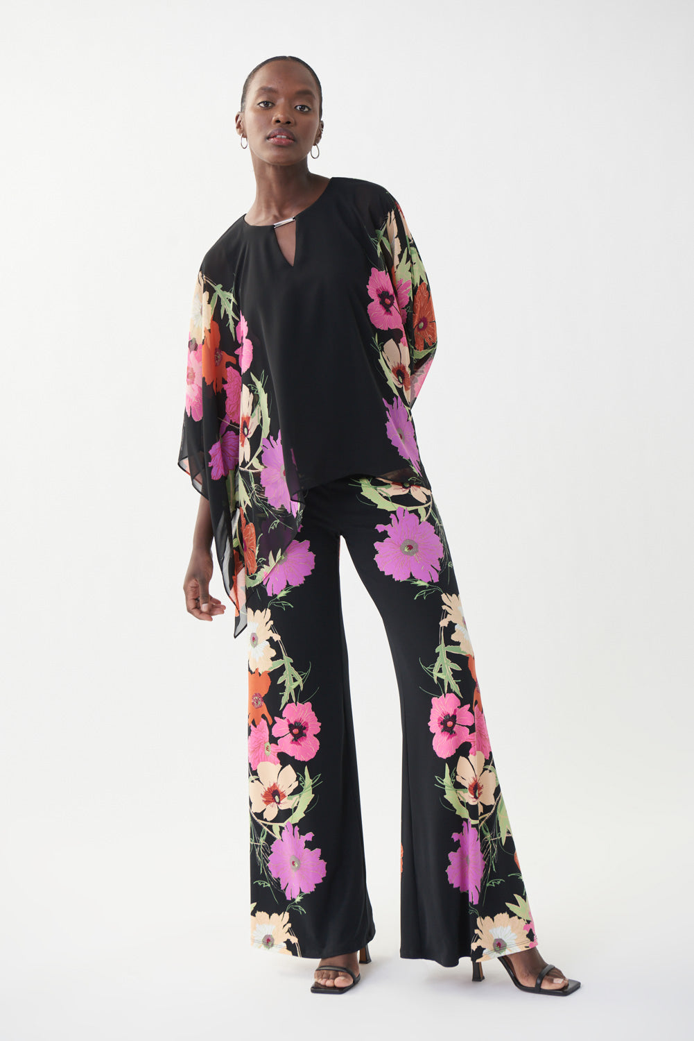 Joseph Ribkoff Black-Multi Floral Poncho Top Style 222270