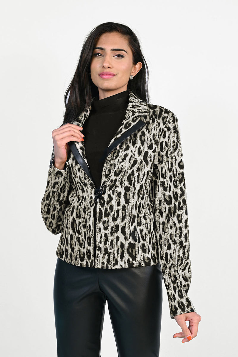 Frank Lyman Gold/Black Leopard Print Knit Jacket Style 223289 – Luxetire