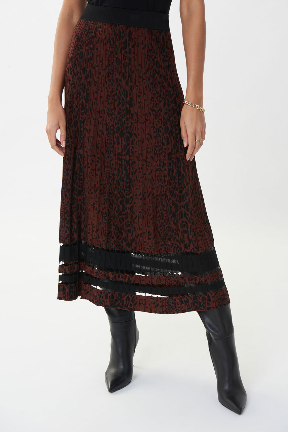 Joseph Ribkoff Black-Brown Jacquard Skirt Style 223960
