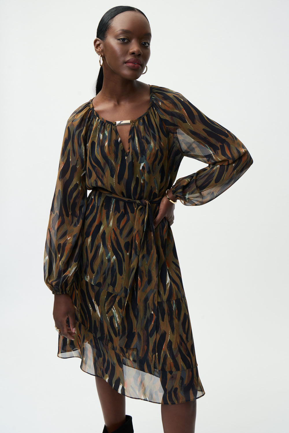 Joseph Ribkoff Black-Multi Chiffon Dress Style 224054