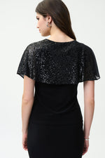 Joseph Ribkoff Black Top with sequined chiffon overlay Style 224095