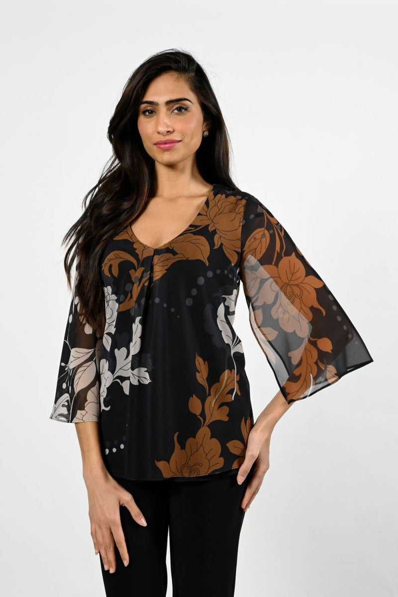 Frank Lyman Black/Toffee Woven Top Style 224128