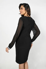 Frank Lyman Black Knit Dress with Sheer Sleeves Style 229073